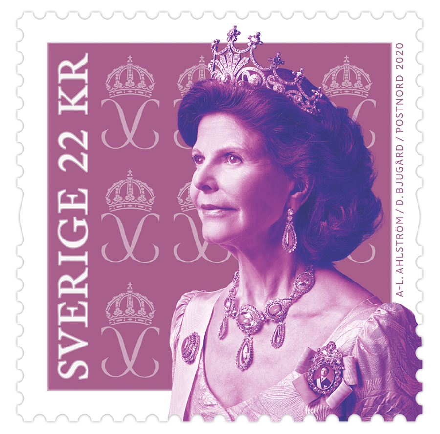 Frimärksutgåva Drottning Silvia 2020, april 2020.